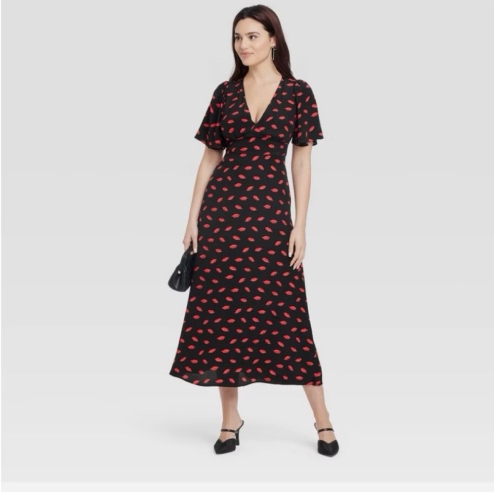 A New Day NWT Lips Pattern Black Dress Size 4